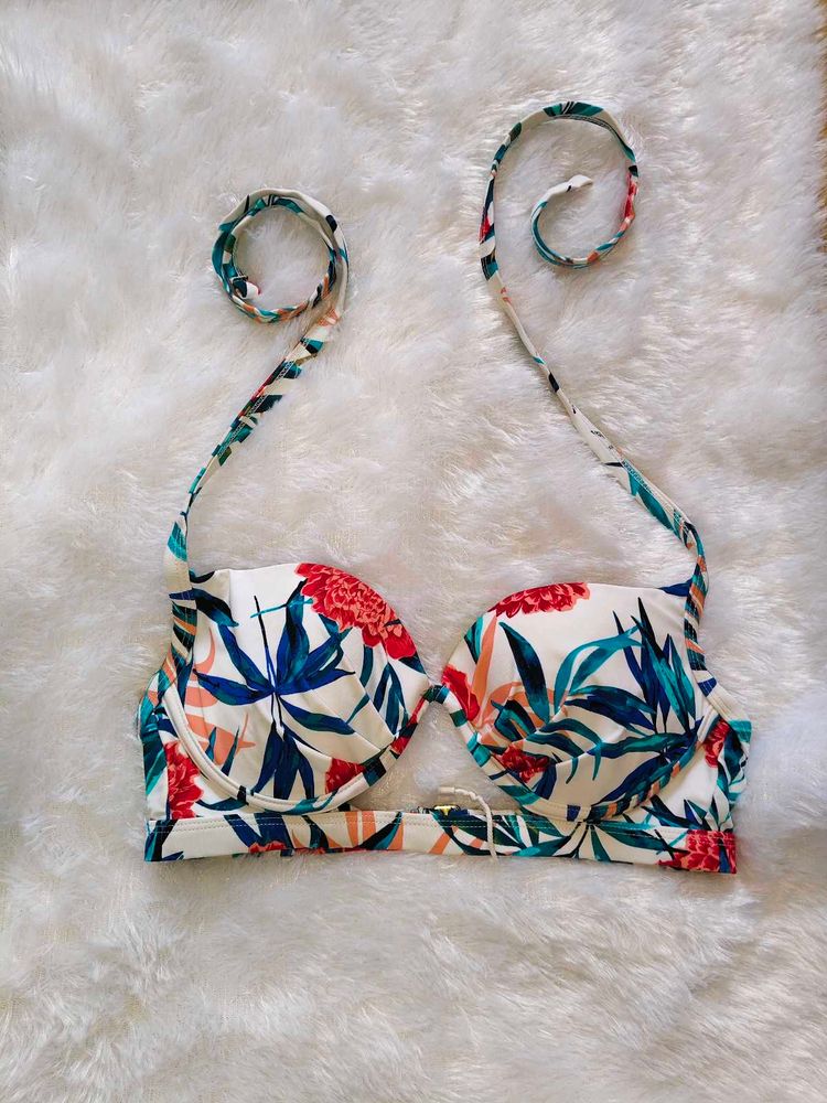 Tropical Floral Print Bikini Top