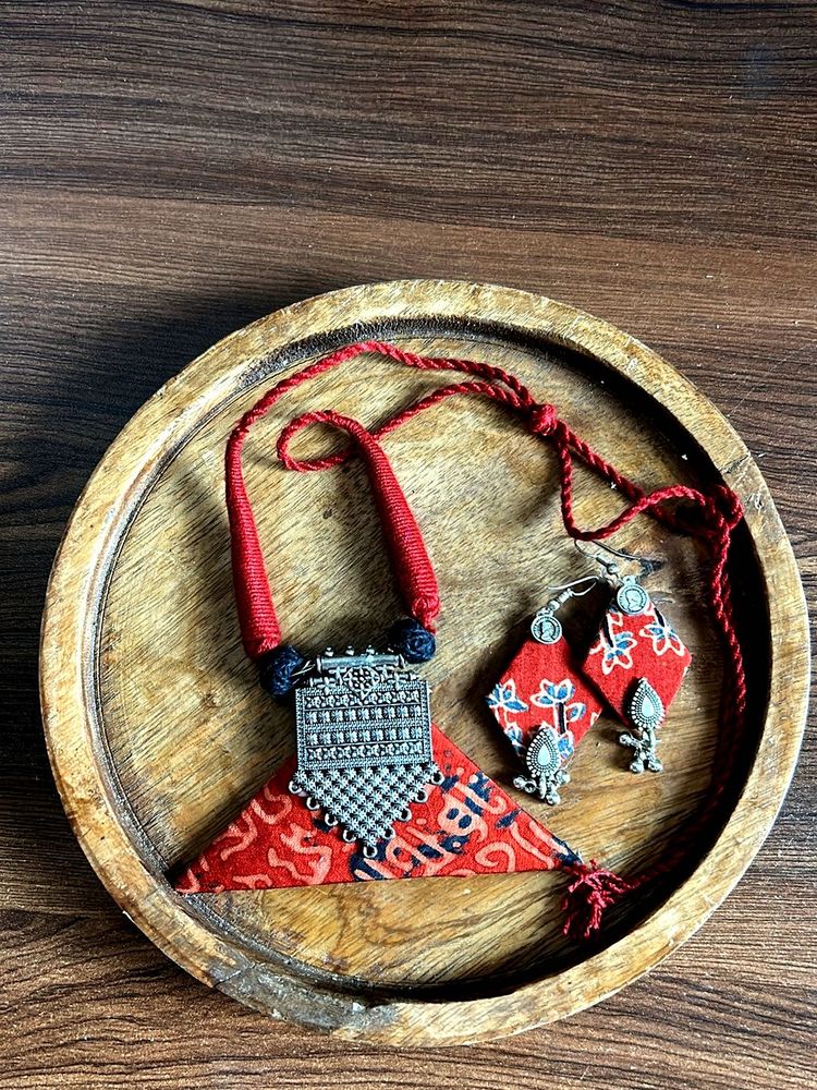 Handmade Boho Fabric Necklace &amp; Earring Set