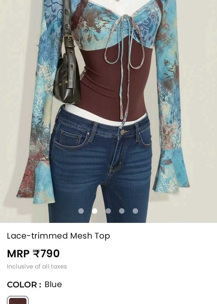 Lace-trimmed Mesh Top