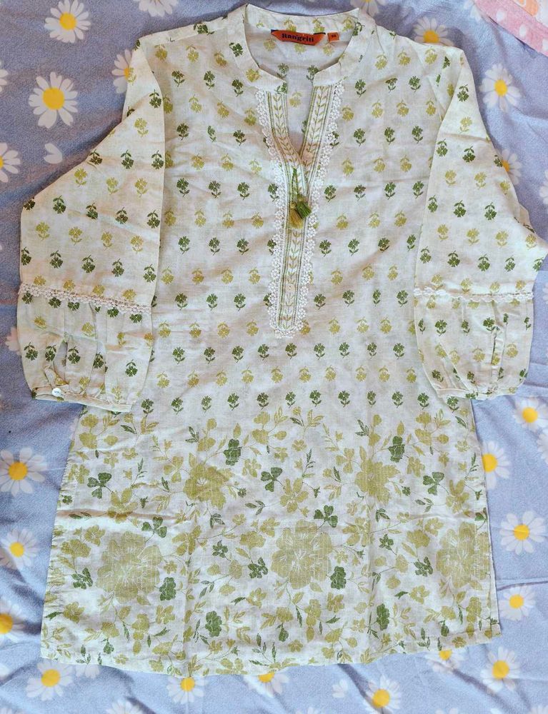 Women's White Floral Print Kurta