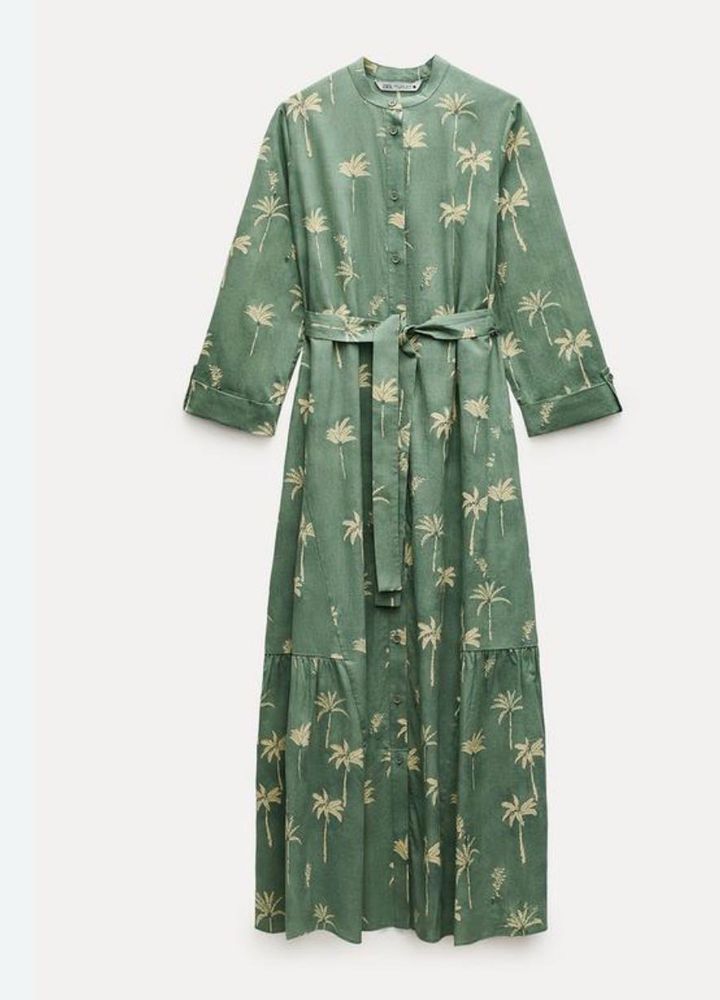 Green Palm Tree Print Midi Dress