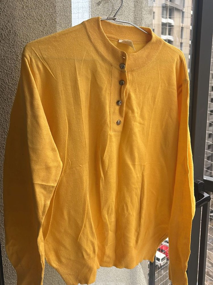 Yellow Henley Knit Sweater