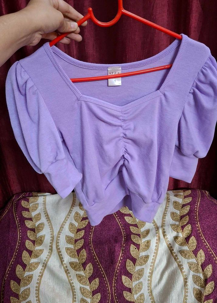 Stylish Purple Ruched Puff Sleeve Top