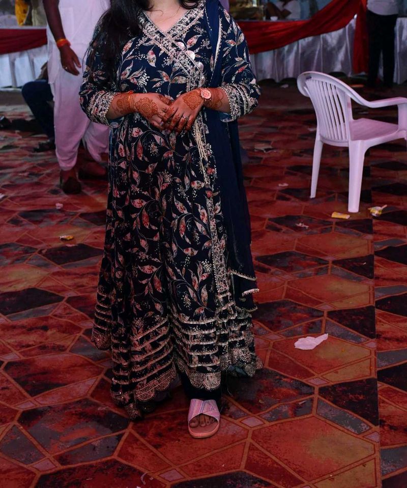 Elegant Navy Floral Anarkali Suit Set