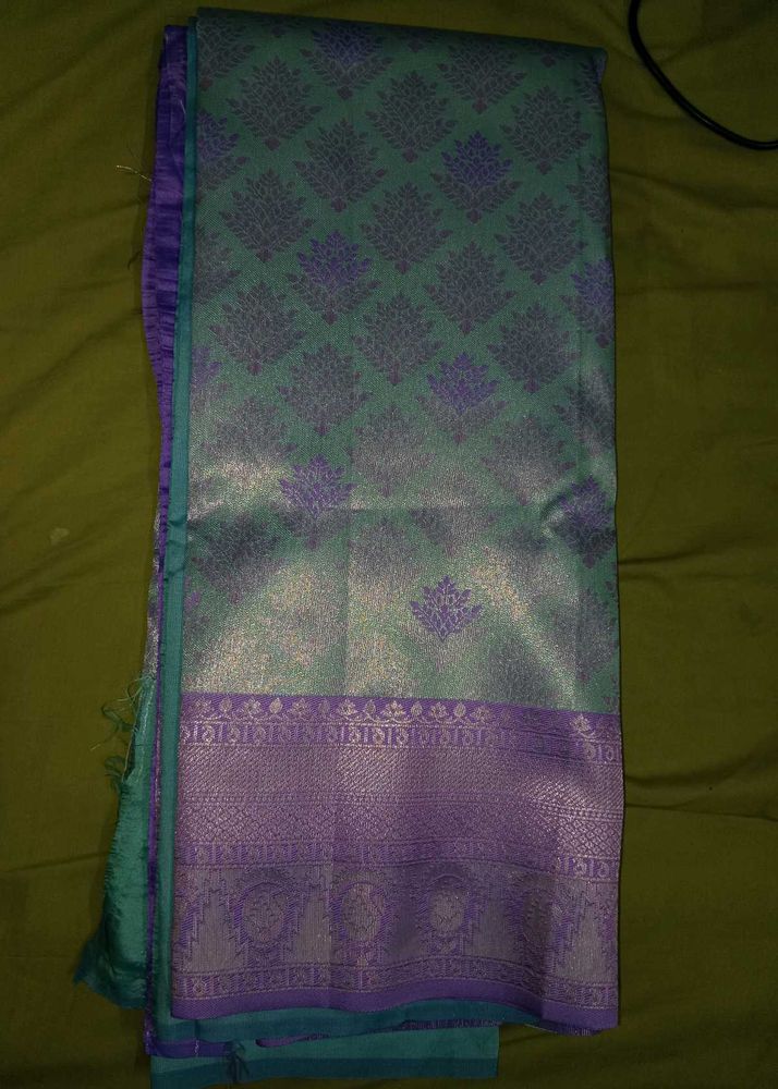 Elegant Teal &amp; Purple litchi silk Saree