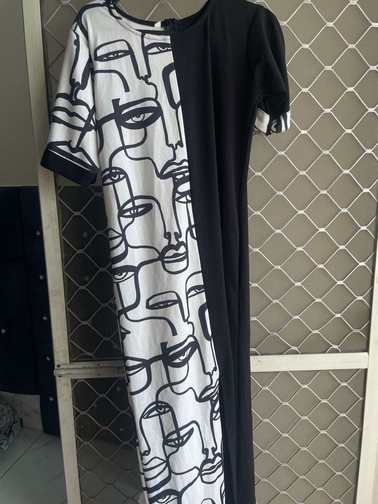 Abstract Face Print Black Dress