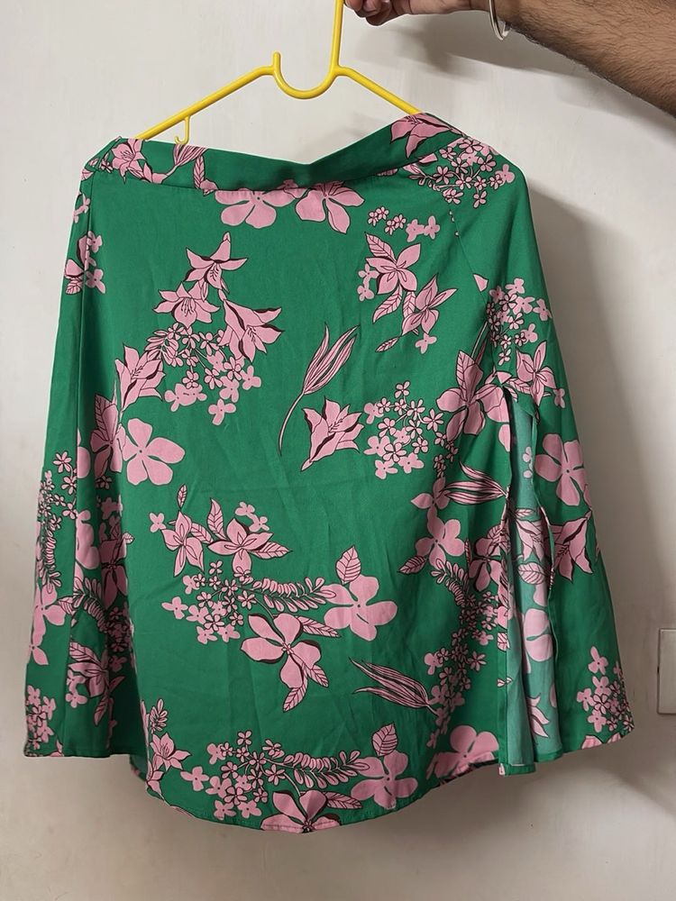Green Floral Print Skirt