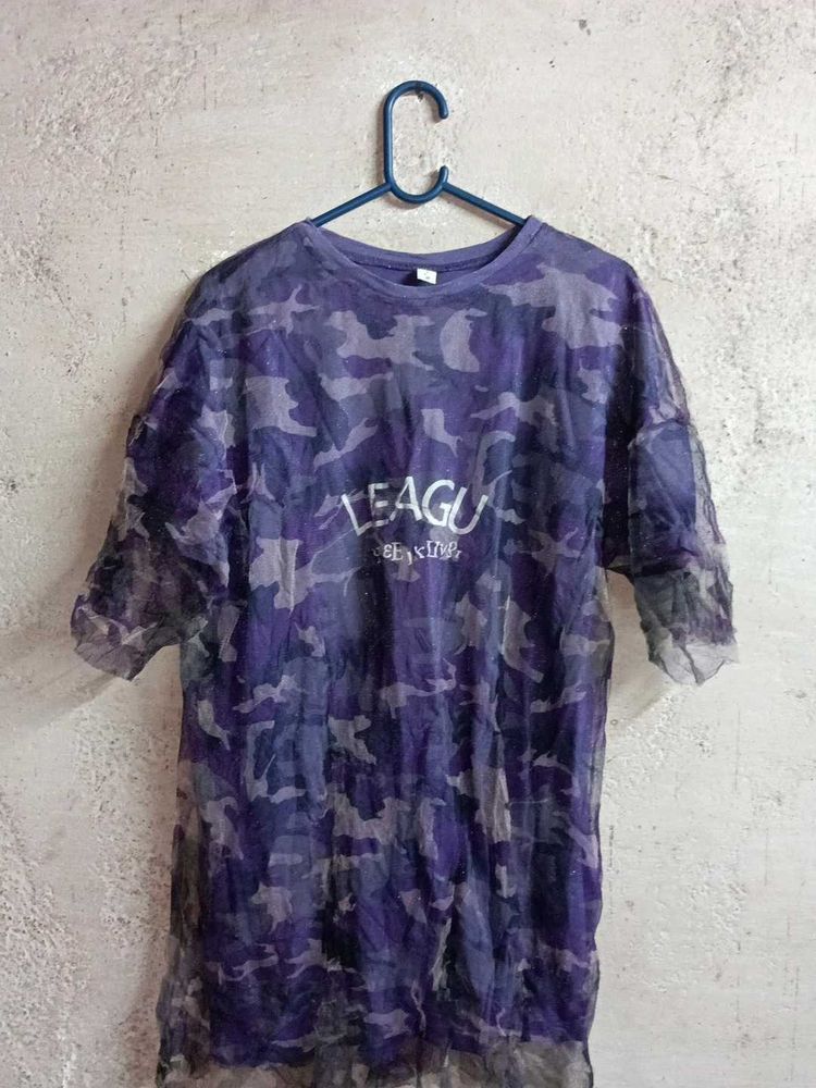 Purple Camouflage Sheer Top Layered