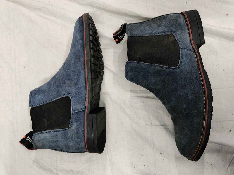 Blue Suede Chelsea Boots
