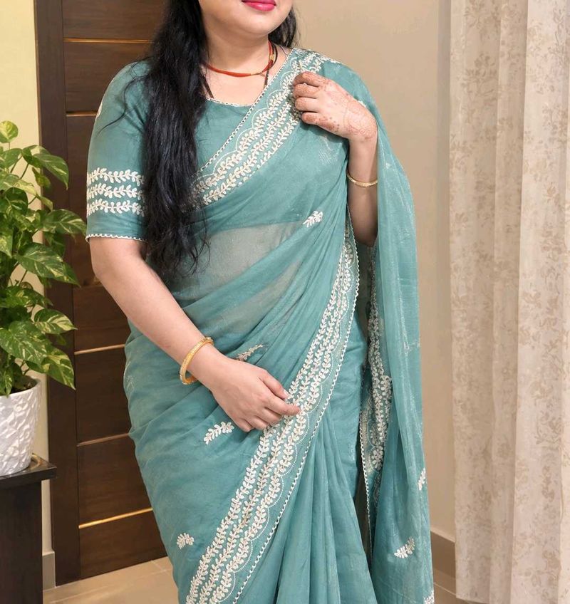 Beautyful Gotta patti embroidery organza saree wit