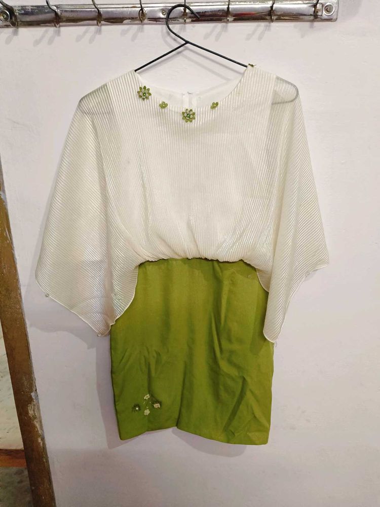 3 time used Elegant Green &amp; White Dress