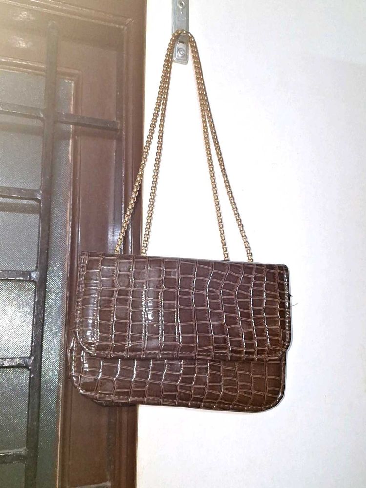 Brown croc print sling bag trendy