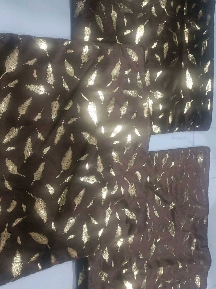 Elegant Brown cushion cover with Gold Feather Prin