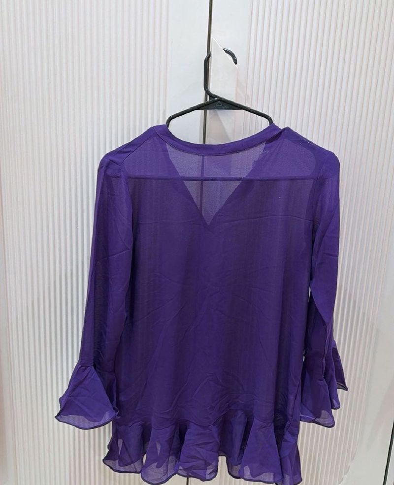 Elegant Purple Ruffled Sheer Top