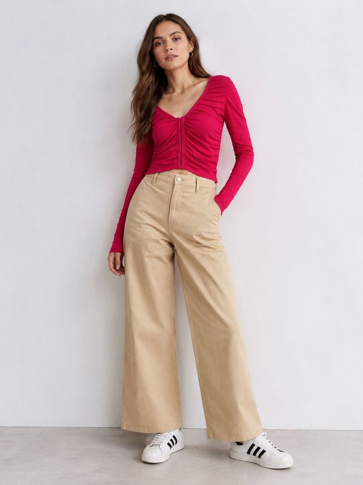 H&amp; M DIVIDED Beige Raw Edge Twill Chinos