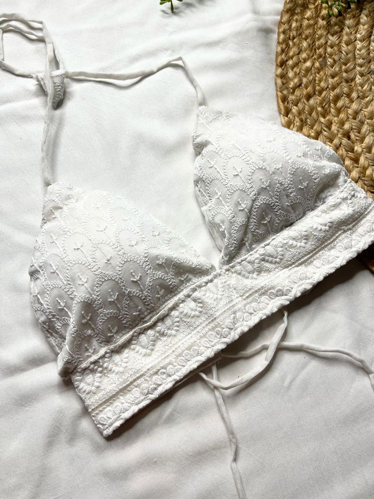 handmade White Chikankari Embroidered Blouse