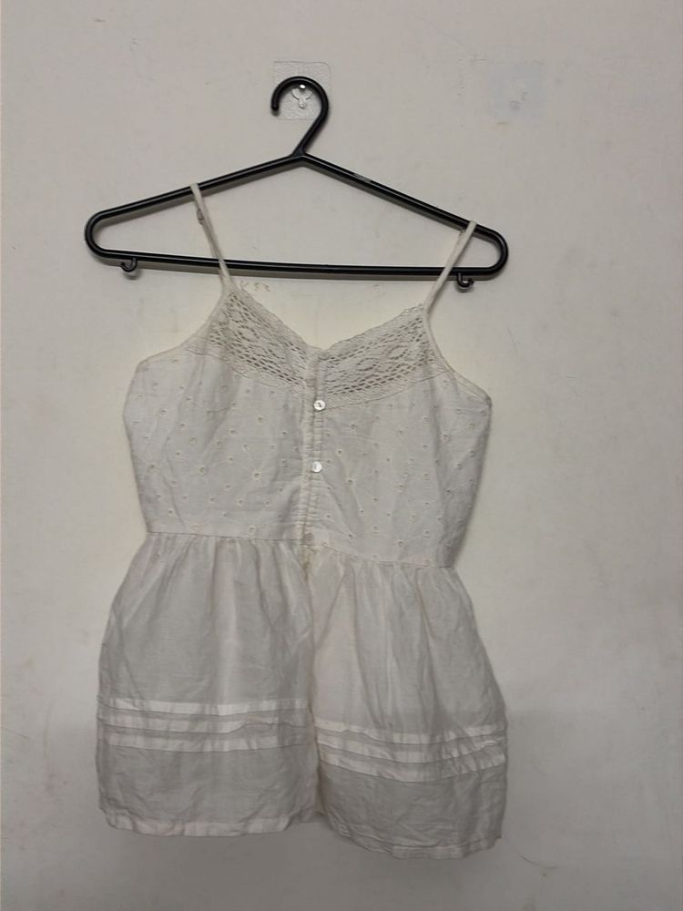 White Lace Trimmed Romper