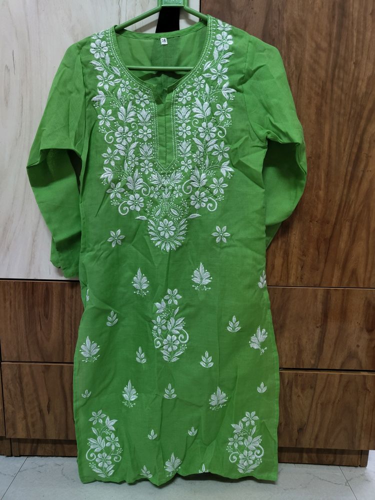 Green Chikan Kari Kurti