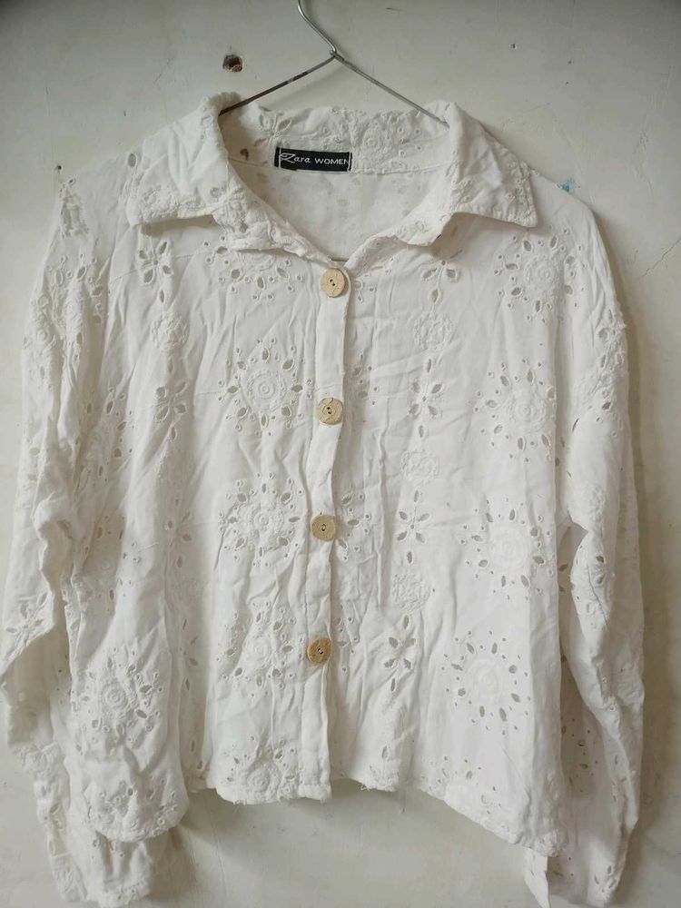 White Broderie Anglaise Button-Up Shirt