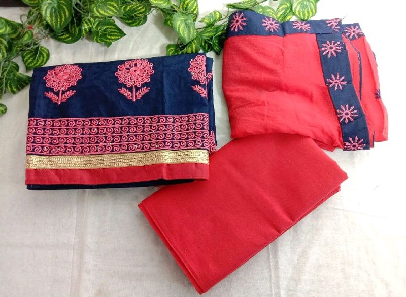Red &amp; Blue Cotton Dress Material