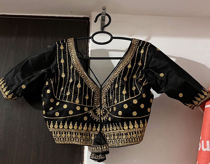 Elegant Black &amp; Gold Embroidered Blouse
