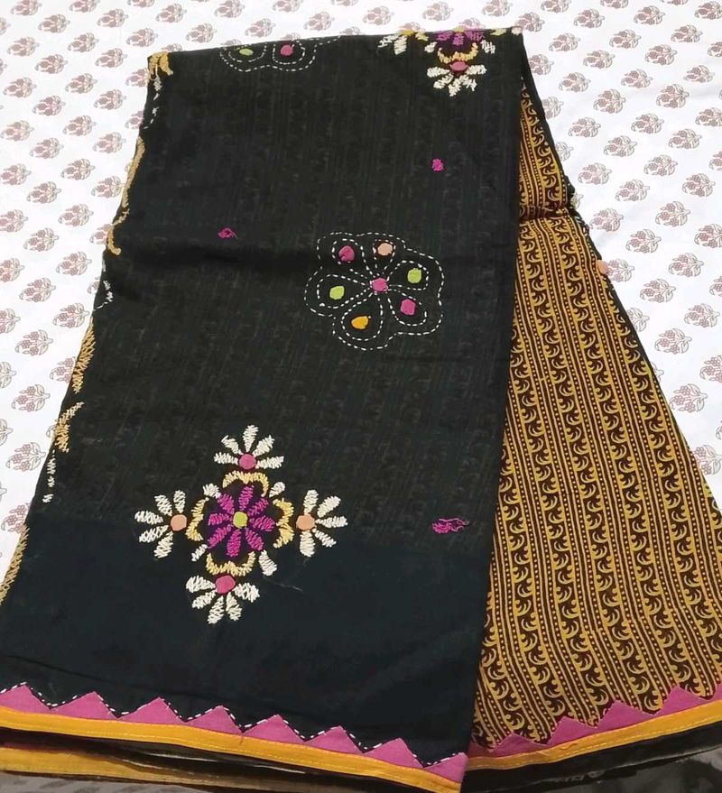 beautiful cotton embroidery saree