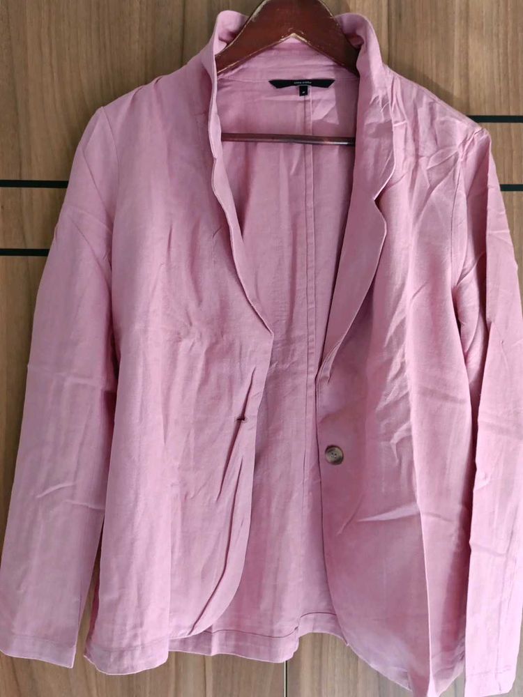 Chic Pink Linen Blend Blazer
