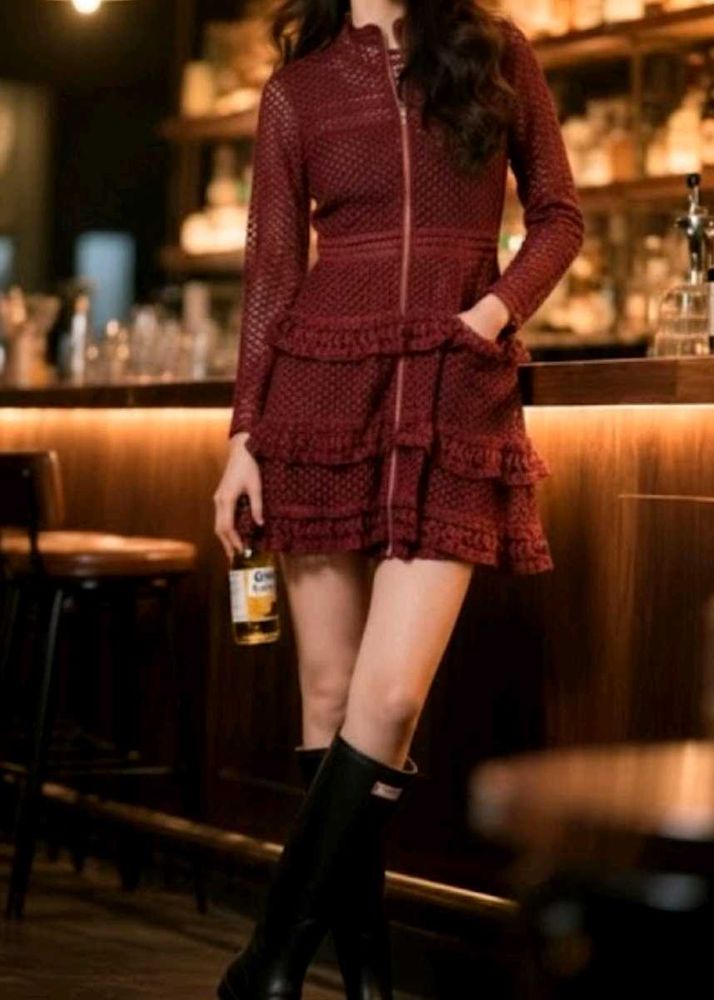 Burgundy Lace Mini Dress