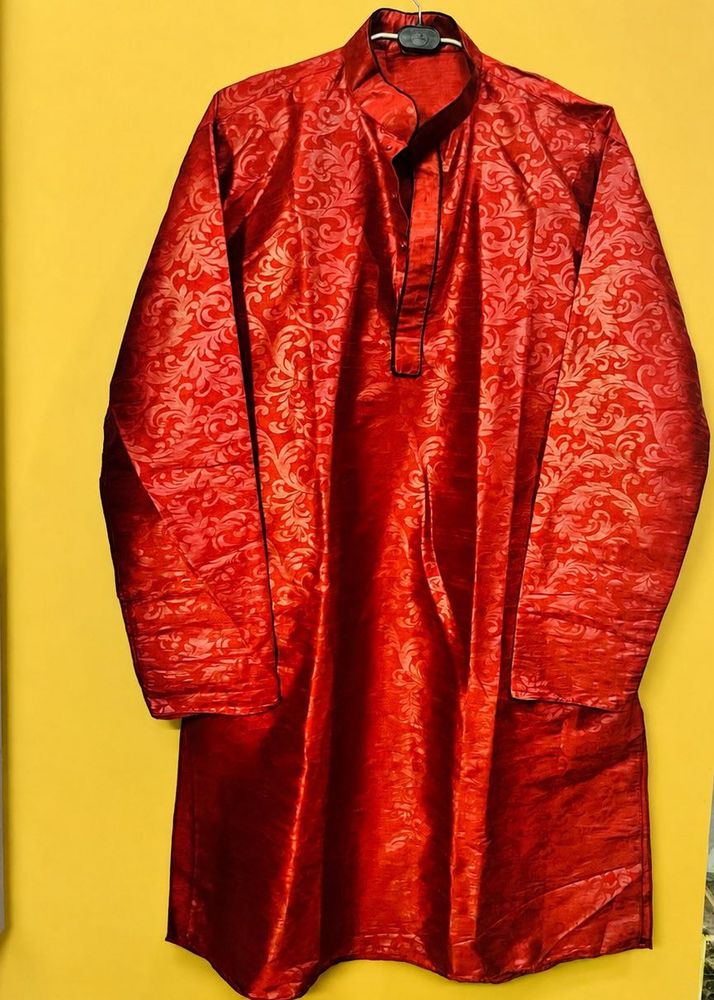 Men's Red Jacquard Kurta