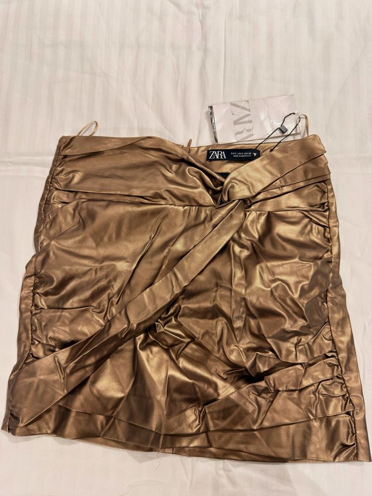 Zara Metallic Twist Front Mini Skirt