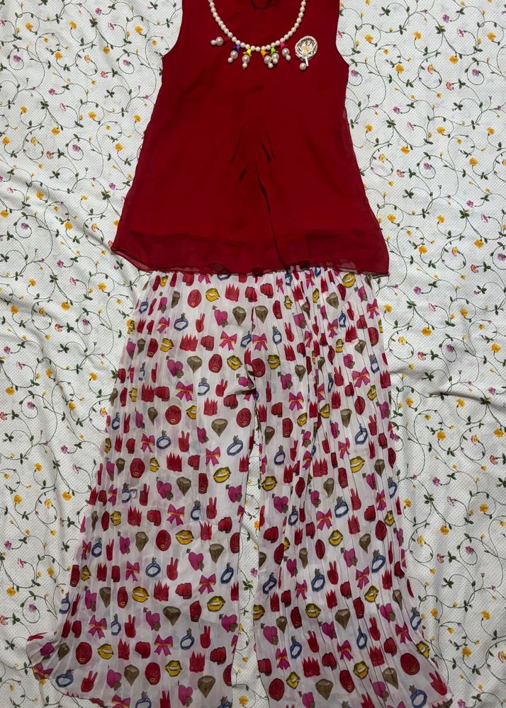 Girls Red Top with Palazzo