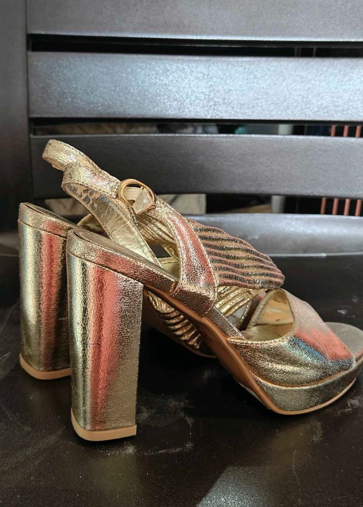 Metallic Gold Chunky Heels