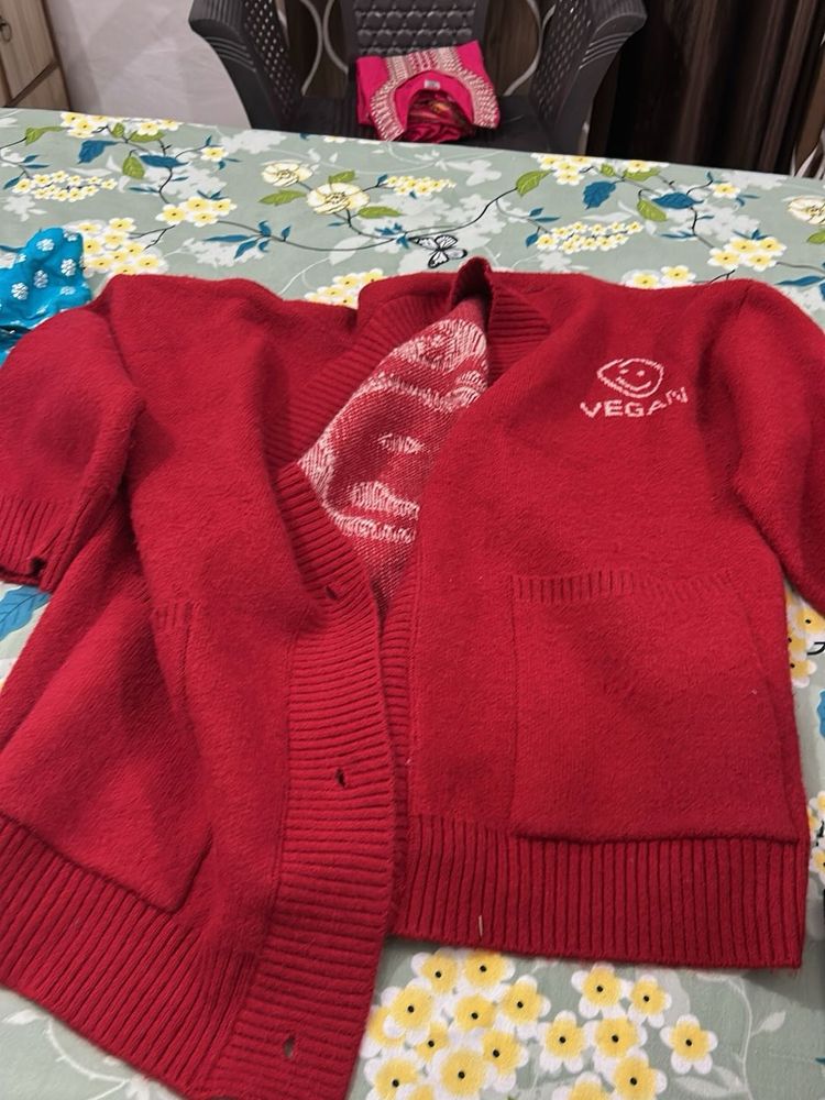Red "Vegan" Cardigan Sweater