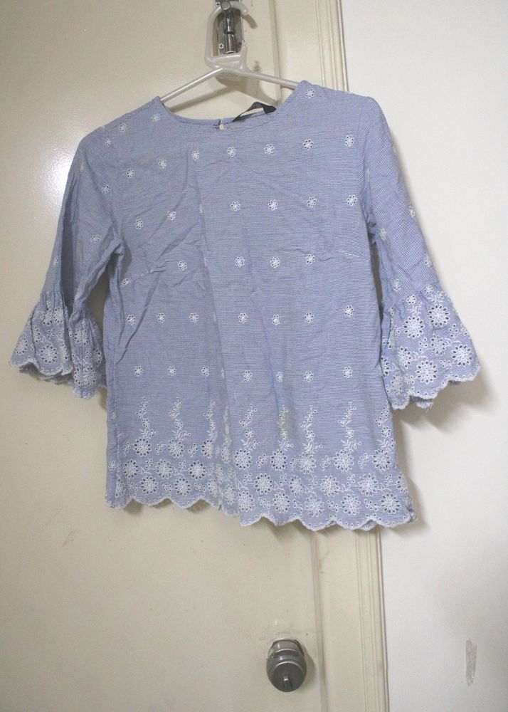 Eyelet Embroidered Bell Sleeve Top