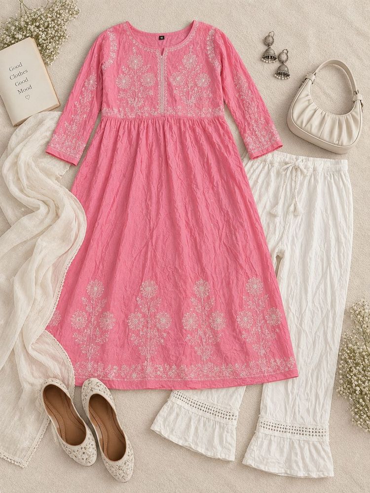 🌸Pink Embroidered Kurti Set🌸