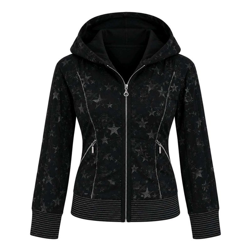 Black Star Print Zip-Up Hoodie