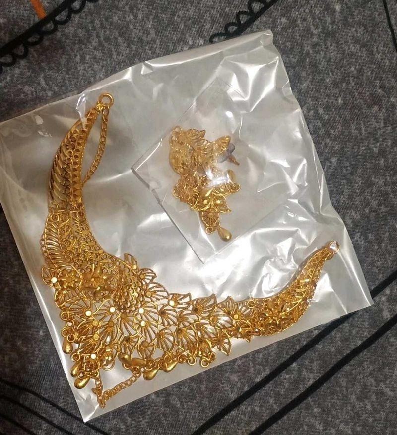 Exquisite Gold Necklace &amp; Earring Set