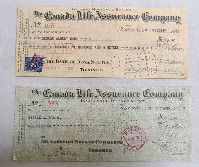 1927 &amp; 1941 Vintage Cheques