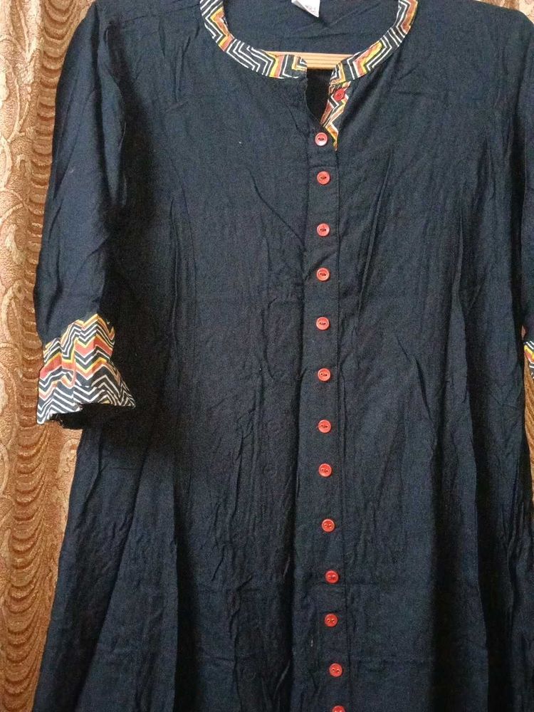 Elegant Black Kurta with Geometric Print