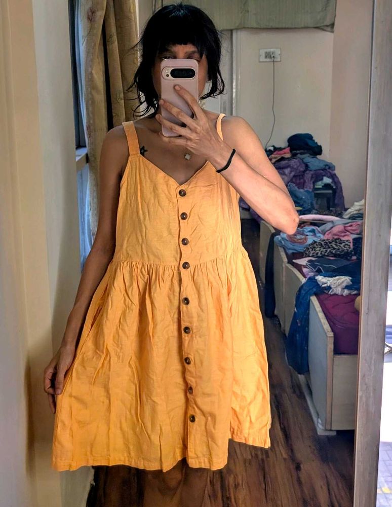Flowy Orange Button-Front Summer Dress