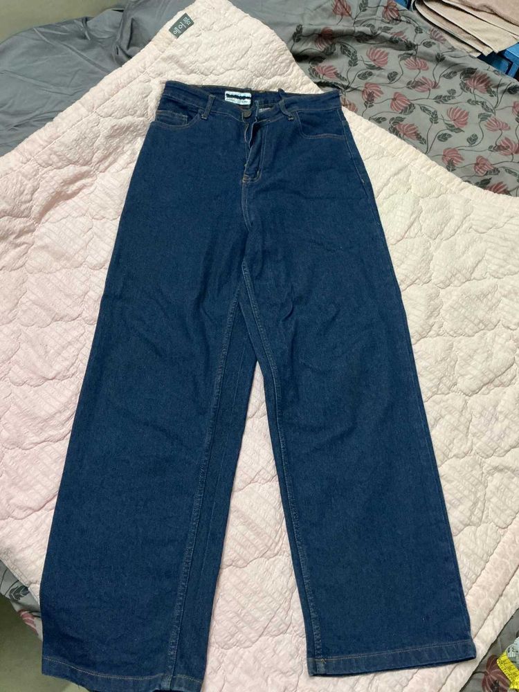 solid dark blue straight fit jeans