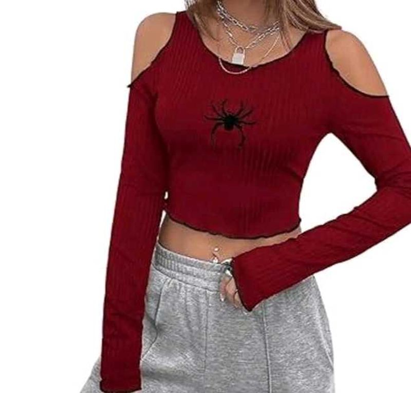 Red Spider Cold Shoulder Top