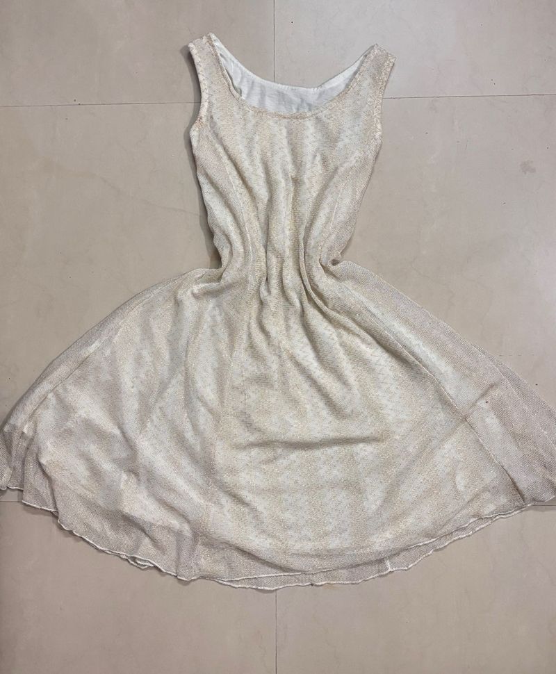 White &amp; Gold Sleeveless Fit and Flare Dress