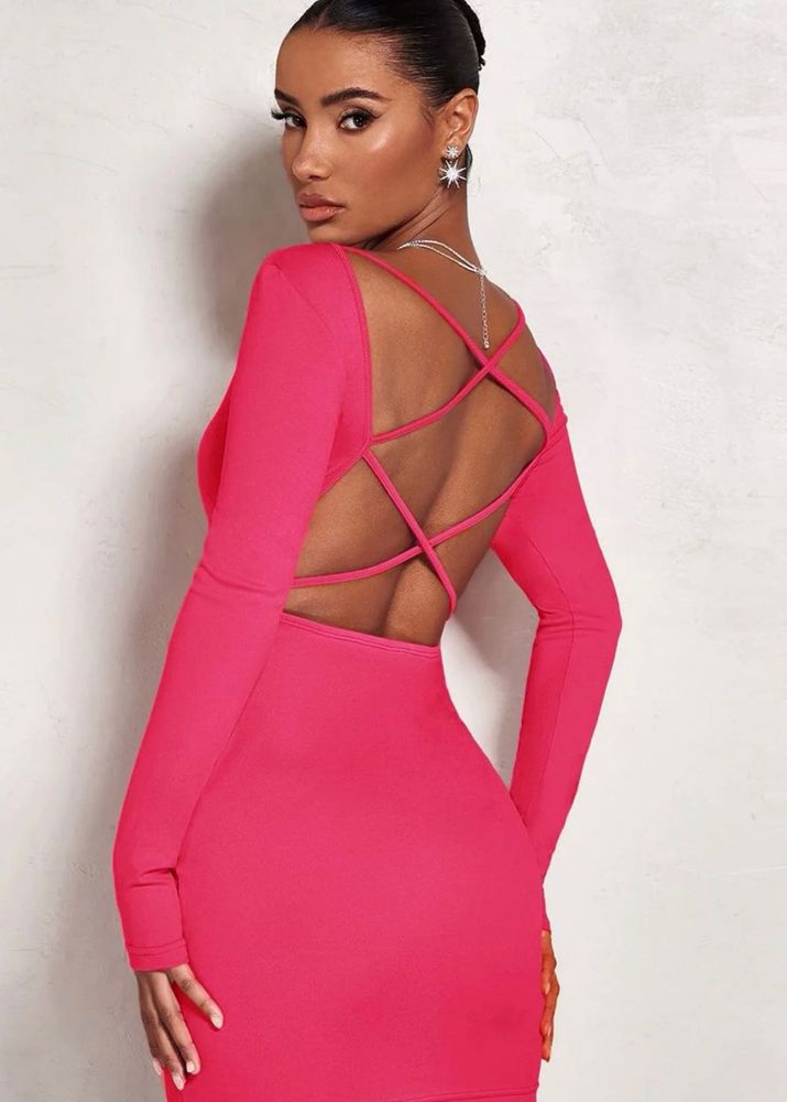 Kotty-Hot Pink Bodycon backless mini dress