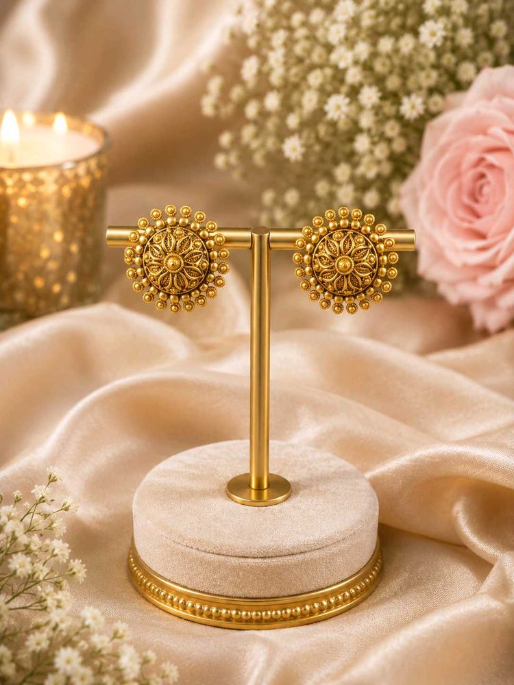 Gold Tone Ethnic Stud Earrings