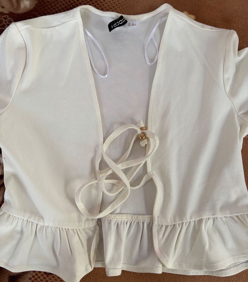 Cream Ruffle Tie-Front Top