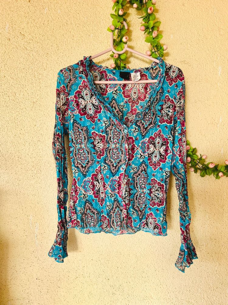 Boho Paisley Print Long Sleeve Blouse