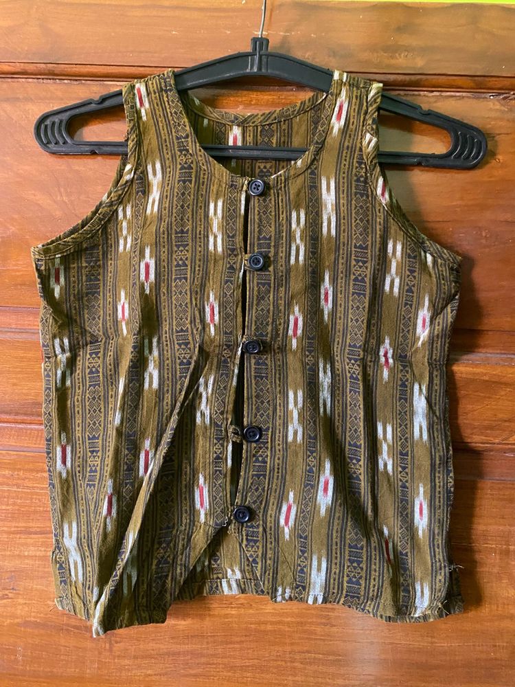 Boho Print Sleeveless Button-Up Blouse