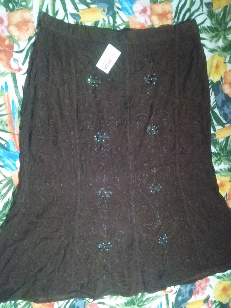 Embellished Brown Ethnic Skirt