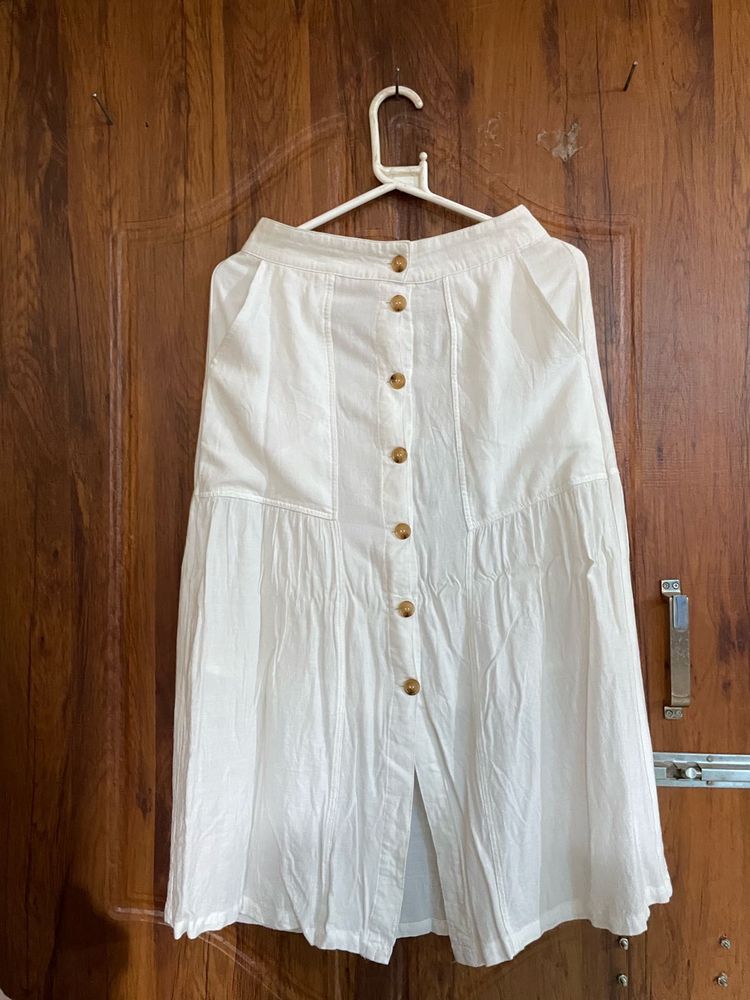 White Button-Up Midi Skirt